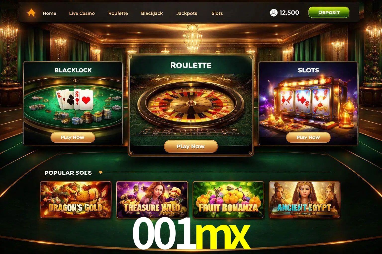 Vista de la plataforma 001mx Casino mostrando categorías organizadas de juegos en línea