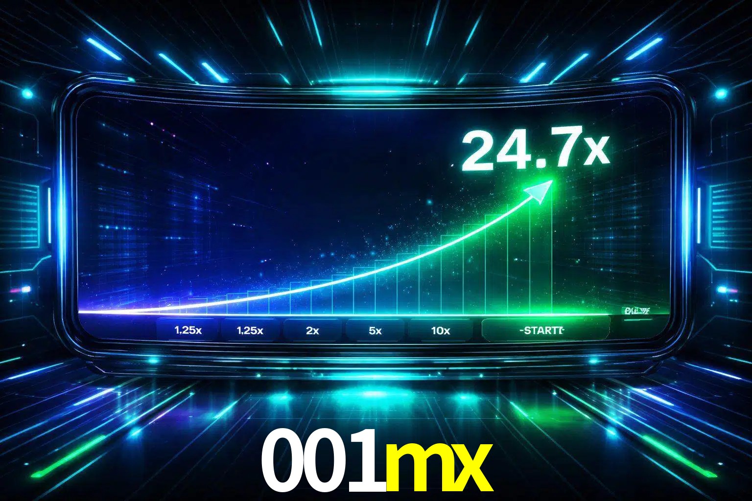 Una pantalla moderna de juego estilo crash con multiplicadores ascendentes, visuales de neón y una interfaz intensa enfocada en la acción.
